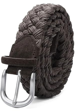 NEFLUM Cintura da uomo in maglia di pelle scamosciata con cinturino intrecciato in corda di cera senza fori Cintura in tessuto Cintura jeans casual, Marrone, 120cm