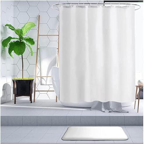 Hayrets Weißer Duschvorhang extra Breit 200x330 cm Überlänge für Badewanne und Dusche im Badezimmer, Badvorhang Anti-Schimmel und Wasserdicht aus Stoff 100% Polyester, Waschbar mit Vorhangringen
