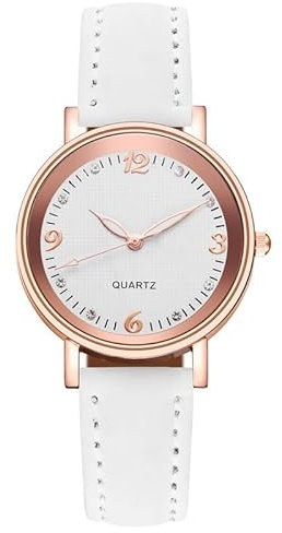 Ziyan Damen Armbanduhr Klassisch Sehr Deutlich Analog Quarz mit Leder Armband (weiß)