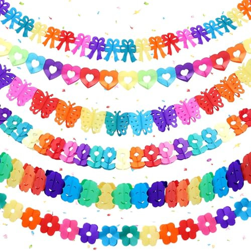 6 Stück Bunt Girlande Papier Deko,3 M Papiergirlande,Hängenden Partygirlanden,Geburtstagsgirlande,Girlanden Set für Party Hochzeit Karneval Fasching