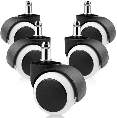 Gvolatee 5 stück Bürostuhl Rollen Stift 11MM X 22MM, Hartbodenrollen für Gaming-Stühle, Stuhlrollen Doppelrad-Design, Leise Kratzerfrei Ersatzrollen für Parkett Laminat Steinboden Fliesen, Weiß
