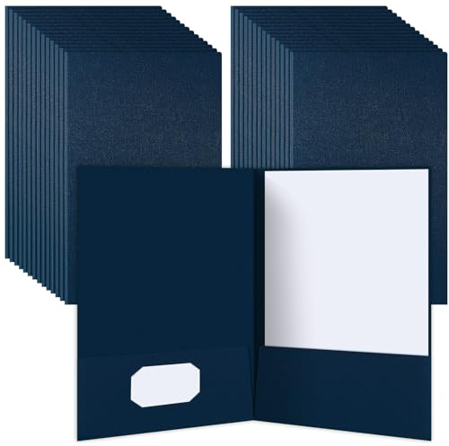 Janlaugh 25 Pack 9 x 14.5 Presentation Folders Linen Legal Size Folder with 2 Pocket for Tax Season Preparers Project Brochures Reports(Navy Blue)