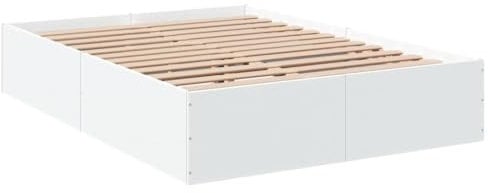 vidaXL Bettgestell, Bett Doppelbett für Schlafzimmer, Bettrahmen mit Lattenrost, Schlafzimmerbett Modernes Design, Weiß 140x200cm Holzwerkstoff