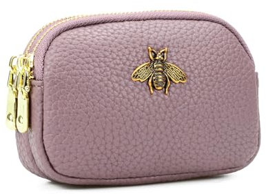 QIUTIMIY Borsa piccola in pelle da donna Portamonete portamonete con doppia tasca con cerniera con portachiavi,Viola