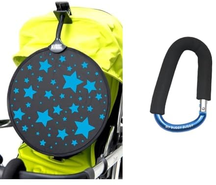 My Buggy Buddy Pram/Stroller/Pushchair 2-in-1 Bundle Pack - Sunshade + Hook (Blue Combo)