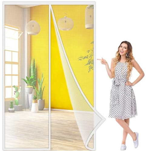 Kit Zanzariera Per Finestra Grande Misura 350x165 cm, Adesiva Con Nastro, Zanzariere Magnetiche Tenda Rete Anti Zanzare Insetti Bianco, Rinforzata