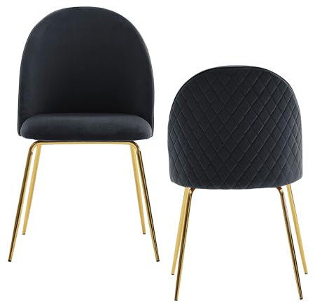 Wohnling Design Esszimmerstuhl 2er Set Samt Schwarz Gepolstert, Küchenstuhl Stoff mit goldenen Beinen, Schalenstuhl Skandinavisch, Polsterstuhl mit Samtbezug