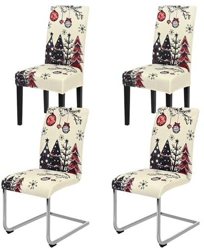 Yugarlibi Weihnachten Stretch Stuhlhussen 4er Set Stuhlbezug Schwingstuhl Universal Weihnachtsbaum Elastische Hussen Abnehmbare Waschbare Stühle Schutz für Esszimmer Hotel Party (4 Stück, Weiß)