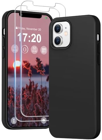PuyaTeya 3 in 1 Hülle für iPhone 11, mit 2 Stück 9H Panzerglas Premium Liquid Silikon Hülle, mit 4-Layer stoßfeste abriebfestes, Soft Mikrofaserfutter Kratzfes Schutzhülle für iPhone 11(Tiefschwarz)