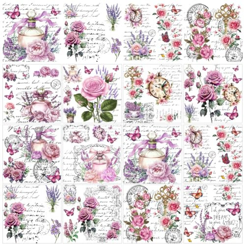 GOMAKERER 12 Sheets 12 Style Rub on Transfers, 14x14cm Vintage Flower Rub on Transfer Retro Floral Print Transfer Stickers for Window Furniture Craft Scrapbook Decals
