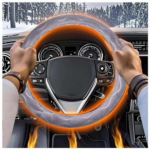 Beheizte Lenkradhülle, 2025 Lenkradheizung, rutschfester Radschutz, Auto-Lenkradwärmer, Handwärmung, Lenkradschutz, passend für Lenkräder 14,5-15 Zoll für Auto, LKW, Van, SUV (Grau)