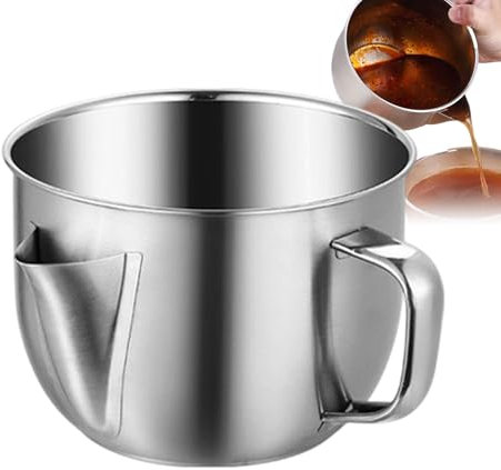 Fetttrennkanne Edelstahl,1,2 L Haushaltsfettabscheider, Küche Fettabscheider Kann, Soßenabscheider mit Griff, Tragbarer Mehrzweck Öl Suppe Sieb Tasse Abschöpfen Von Fett Aus Und Suppen