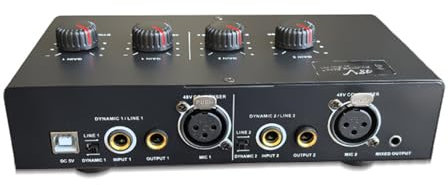 Rdxanc Preamplificador de micrófono de doble canal para micrófonos dinámicos y de condensador con 50 dB y potencia