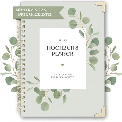 BIROYAL Hochzeitsplaner Deutsch für den großen Tag, 160 Seiten Wedding Planner mit Terminplan, Checklisten, Zeitplan und Tipps, Hochzeit Buch mit Kalender, Tolles Geschenk zur Verlobung - DIN A4