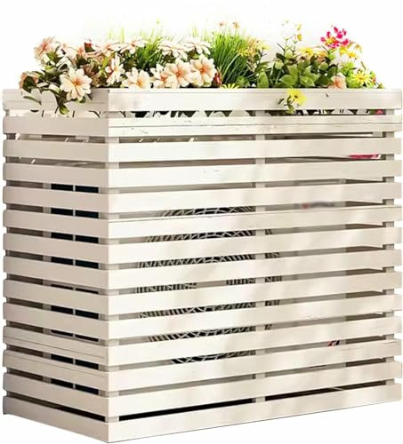 GFXYQPDNV Air Conditioner Privacy Screen, 4 Panel Pool Equipment Fence, Radiator Cover Display Stand Plant Pots, Suitable for Garden Terrace Lawn(White,85x35x80cm)