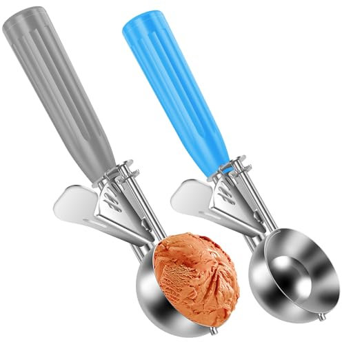 2Pcs Ice Cream Scoop with Trigger, Cookie Scoop Set Made of 18/8 Stainless Steel, 4 oz and 2 oz Cupcake Measuring Scoops, Portion Control Disher for Cookie Dough Cupcake Batter Ice Cream