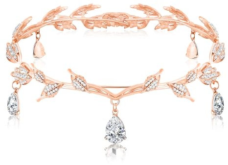 Diyxisk Elfen Schmuck, Bußgeld Elfen Krone, Retro Elfen Kopfschmuck, Hochzeit Braut Diadem, Prinzessin Kristall Haarschmuck Grün, für Cosplay, Hochzeiten und Karnevalsveranstaltungen (Roségold)