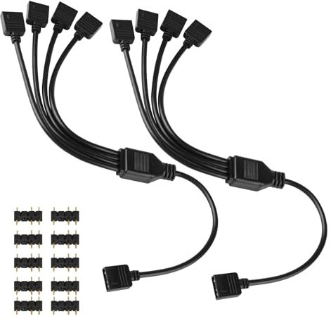 Kigift 2 PCS ARGB Splitter, 1 to 4 LED Splitter, 5V 3Pin Detachable ARGB Splitter Cable, 30cm Black Extension Cable for Computer Cases, CPU Coolers and 5V Fans