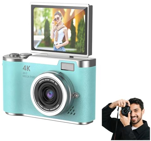 4K Foldable Screen Student Camera, Point and Shoot Digital Cameras with 32GB TF Card, Portable Camera FHD 48MP 4K Digital Camera with 8X Zoom Anti-Shake with Flip Screen (Green, Camera Body Only)