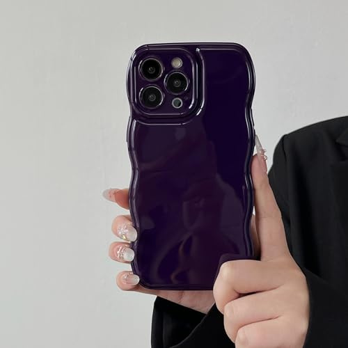 ZTOFERA Case for iPhone 15 6.1 inch, Curly Wave Phone Case Solid Colour Simple Wave Frame Shockproof Soft Silicone Case for iPhone 15, Dark Purple