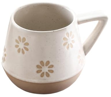 Runder Grober Haushalt Keramikkaffeebecher Skandinavische Tasse aus Steinzeug Tiefbauchige Kaffeetassen Blumen- Dreieckmuster Wassertasse Kunstvolle Ziertassen Steingutgeschirr Für Kaffee Milch Tee