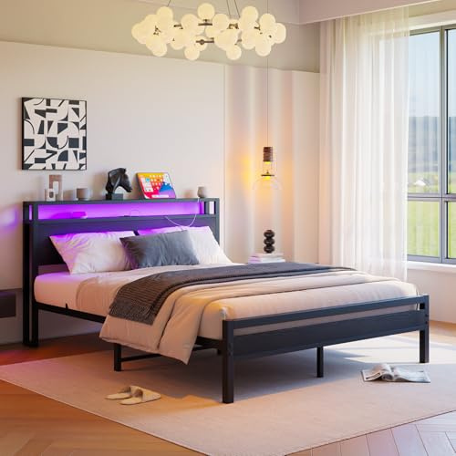 HOJINLINERO Bett 160x200 mit Stauraum und lattenrost 160x200cm,Bettgestell 160x200 Bett mit USB-Ladefunktion & LED-Beleuchtung,Modernes Stauraumbett,Bettrahmen aus Metall/Holz für Schlafzimmer,Schwarz