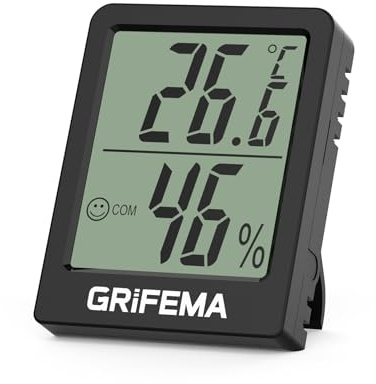 GRIFEMA GA2902B Mini Termometro Digitale Interno Igrometro, Piccolo Digitale Misuratore di Umidità, Adatto per Serre, Vivai, Cantine, Termometro per Rettile, Nero