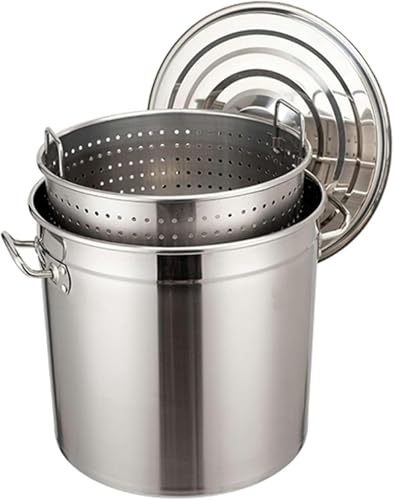 Generisch 50 l Suppentopf aus Edelstahl zum Einkochen von Meeresfrüchten, Langusten und Krabben – Hochleistungsfritteuse mit Filterkorb, ideal für Gumbo, Eintöpfe und Kochen im Freien – Silber
