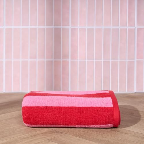 OHS Bath Towel Set of 4 Striped Pink, 100% Cotton Highly Absorbent Quick-Dry Bath Towels for Bathroom Hotel Spa Quality Soft Feel Towels for Daily Use, 70x115cm
