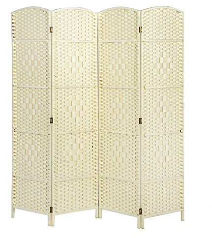 Panana 4 Panel Room Divider, Freestanding Partition Wooden Screen Folding Privacy Portable Partition Screen (Beige, 4 Panel-180cmTall)