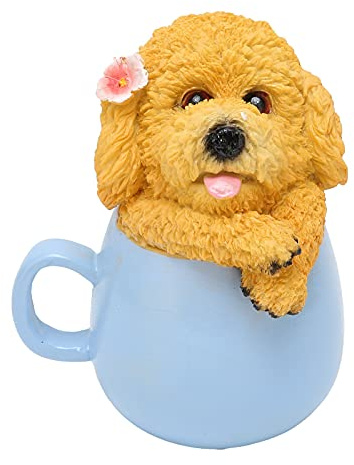 Picysa Tasse de Chien Originale, Ornement Artistique en Résine, Artisanat, Décoration de Jardin pour la Maison et la Cour (Chien en Peluche Jaune)