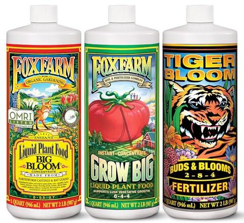 FoxFarm Soil Liquid Trio Pack - Big Bloom, Grow Big, Tiger Bloom Fertilizers Supports Vigorous Plant Growth, Bud Development & Abundant Fruit - Complete Liquid Plant Food Set - 3 Quart Bottles