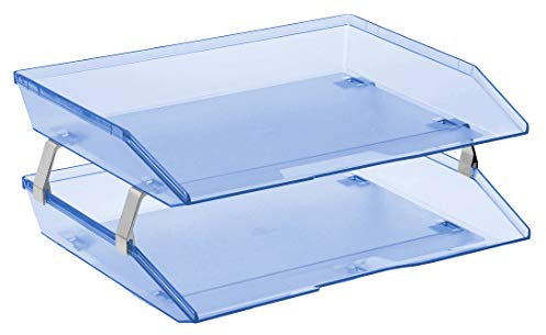 Acrimet Facility 2 Tier Letter Tray, Side Load, Letter Size/A4, Desktop File Organizer, Plastic (Clear Blue Color)