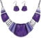 YAZILIND Vintage Ethnic Tibetan Sliver Turquoise Bib Collar Earrings Necklace Jewelry Set Women (1-Purple)