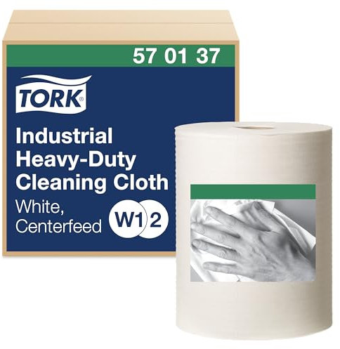 Tork 570137 Extra Starke Industrie Reinigungstücher für W1 Bodenständer/Wandhalter-, W2 Innenabrollung Maxi- und W3 System / 1-lagige Reinigungstücher Rolle in Weiß / Premium Qualität / 1 x 60,8 m
