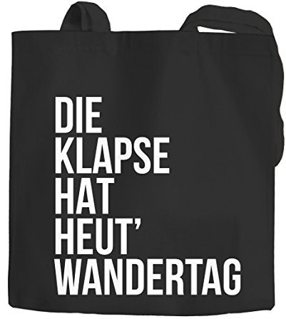 Jutebeutel Die Klapse hat heute Wandertag Spruch Baumwolltasche Stoffbeutel Moonworks® schwarz 2 lange Henkel