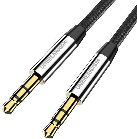 UNBREAKcable 3.5mm AUX Cable, 6.6ft/2m - [Flexible Nylon Braided] Audio Cable Auxiliary Cable, Copper Shell, compatible with Car/Home Stereos, Apple iPhone iPad, Mp3, Mp4, Computer & More - Black