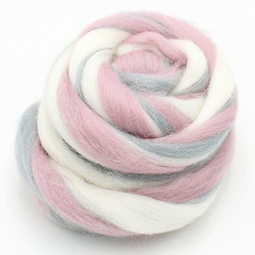 mjolda Filzwolle 20gr. Merinowolle/Märchenwolle zum Trockenfilzen und Nassfilzen (Rosa-Grau-Weiß)