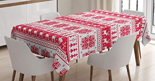 ABAKUHAUS nordisch Tischdecke, Retro Nature Inspired, Schmutzabweisent mit Modernster Druck Technologie Waschbar Klare Farben, 140 x 240 cm, Pink Weiß