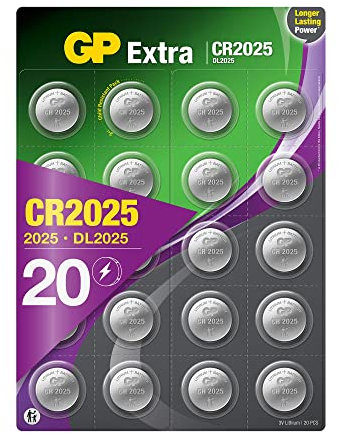 GP Extra Lithium Knopfzellen CR2025 3V | 20 Stück 2025 Knopfzelle (DL2025, CR 2025, ECR2025) | CR2025 Batterien Knopfzellen, 3 Volt Spannung, kindersichere Verpackung