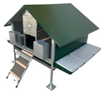 Pollaio Procida per ca. 12 Galline. Casetta Interamente Zincata con Pareti Laterali Chiuse, Tetto Zincato e Verniciato di Verde, Rete Antintrusione Zincata. Ingombro Max cm 160 x 120 x H 120