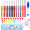 JOZEA 𝐇ä𝐤𝐞𝐥𝐧𝐚𝐝𝐞𝐥𝐧 𝐒𝐞𝐭, 14 Größen Häkelnadeln, Bunte Ergonomische weiches Häkelnadeln Stricknadeln, mit tragbaren Tasche, mit Zubehör, geeignet für Häkelliebhaber und Anfänger, blau
