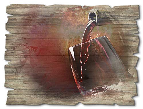 ARTland Wanddeko Bild aus Holz Holzbild vintage Deko 40x30 cm Querformat Rotwein Wein Italien Mediterran T5PV