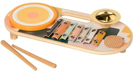 Manhattan Toy Beats to Go Hölzernes Kleinkind und Vorschule Musikalisches Spielzeuginstrument Xylophon, Trommel, Becken und Waschbrett