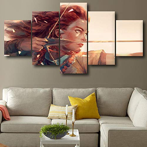13Tdfc 5 Teilig Leinwand Wanddeko Horizon Zero Dawn Game Malerei Leinwanddrucke Geschenk 5 Stück Leinwand Bilder Moderne Wandbilder XXL Wohnzimmer Wohnkultur 150X80Cm Rahmen