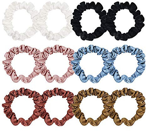 12 Stück Haargummis Scrunchies Satin Elastische Bunt Zopfgummi Pferdeschwanz Haarbänder für Frauen und Mädchen Haarschmuck, 6 Farben
