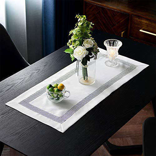Rechteckige Tischläufer Modernen Tischläufer mit Diamanten Geeignet für Restaurant Hochzeit Kaffee im Freien Partei Urlaub Tisch Verwenden (Offwhite, 40 x 90 cm)