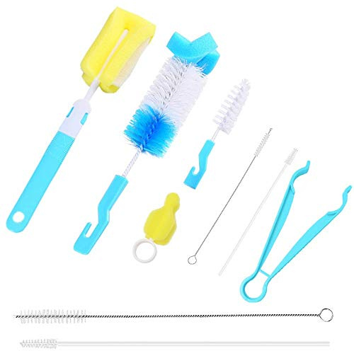 9 Stück Flasche Reinigungsbürste,Baby Flaschen Reinigung Sbürste Set mit Schwamm Nylon Flaschenbürste Schnullerbürste Edelstahl Strohbürste Reinigung