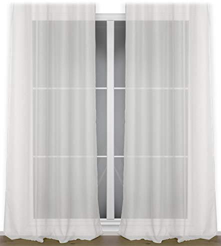 BEAUTEX Vorhang mit Kräuselband oder Ösen, transparente Gardine Dolly, Farbe und Größe wählbar (Kräuselband - Breite 140 cm - Höhe 250 cm - 2 Stück - Elfenbein)