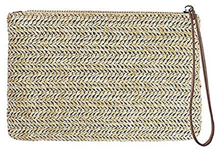 XLKJ Sacs à Main Portés pour Femme en été Vintage Sac à Main des Tissé à La Main, Pochette d'embrayage en Paille Décontractée